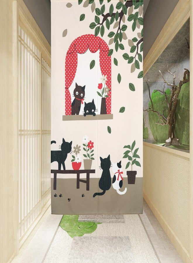 RLoncomix Japanese Noren Long Doorway Curtain Printed Happy Cat Family Door Curtain Tapestry Room Divider Home Decoration 33 x 59 inch - Image 2